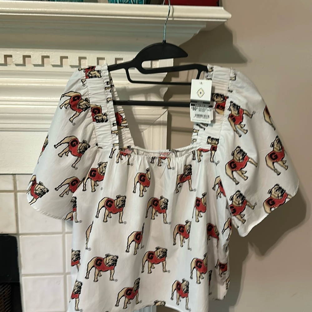 Stewart Simmons White Poplin Gameday Georgia Bulldogs Top Large Boutique New UGA